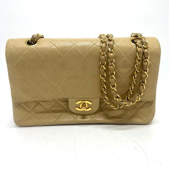 Auth CHANEL A01112 CC Mark Matelasse 25 Chain Shoulder Bag Lambskin Beige - Picture 1 of 16